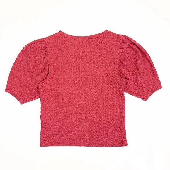 ZARA Cottagecore Puff Sleeve Textured Crew Neck Knit Top Rose Pink Womens Small - Picture 5 of 6